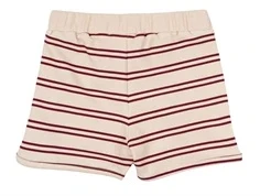 Råhvide sweat-shorts med mørkerøde striber fra Petit Piao PP728 off white dark red bagfra